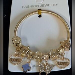 Chic Gold Bracelet with purple Clover Butterfly & Heart Charm Bracelet